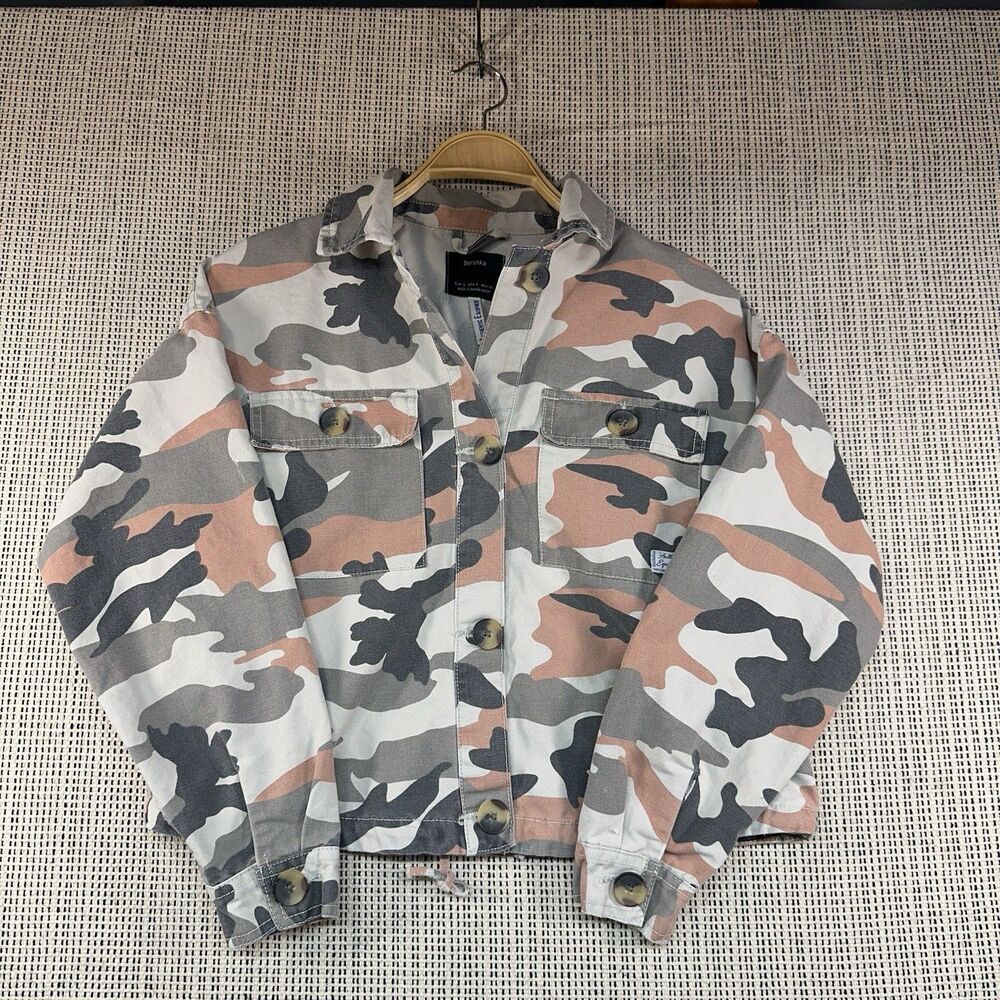 Bershka Camo Utility Jacket Womens Small Cropped Military Shacket